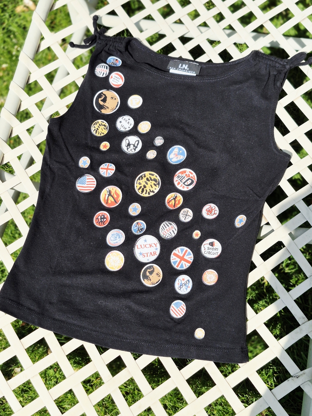 90's VINTAGE- I.N. San Francisco Black Pin-Print Muscle Tee-M